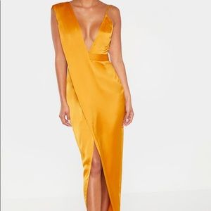 Mustard Asymmetric Drape Detail Maxi Dress